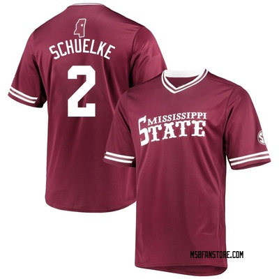 Men's Cam Schuelke Mississippi State Bulldogs Replica Maroon V-Neck Baseball Jersey