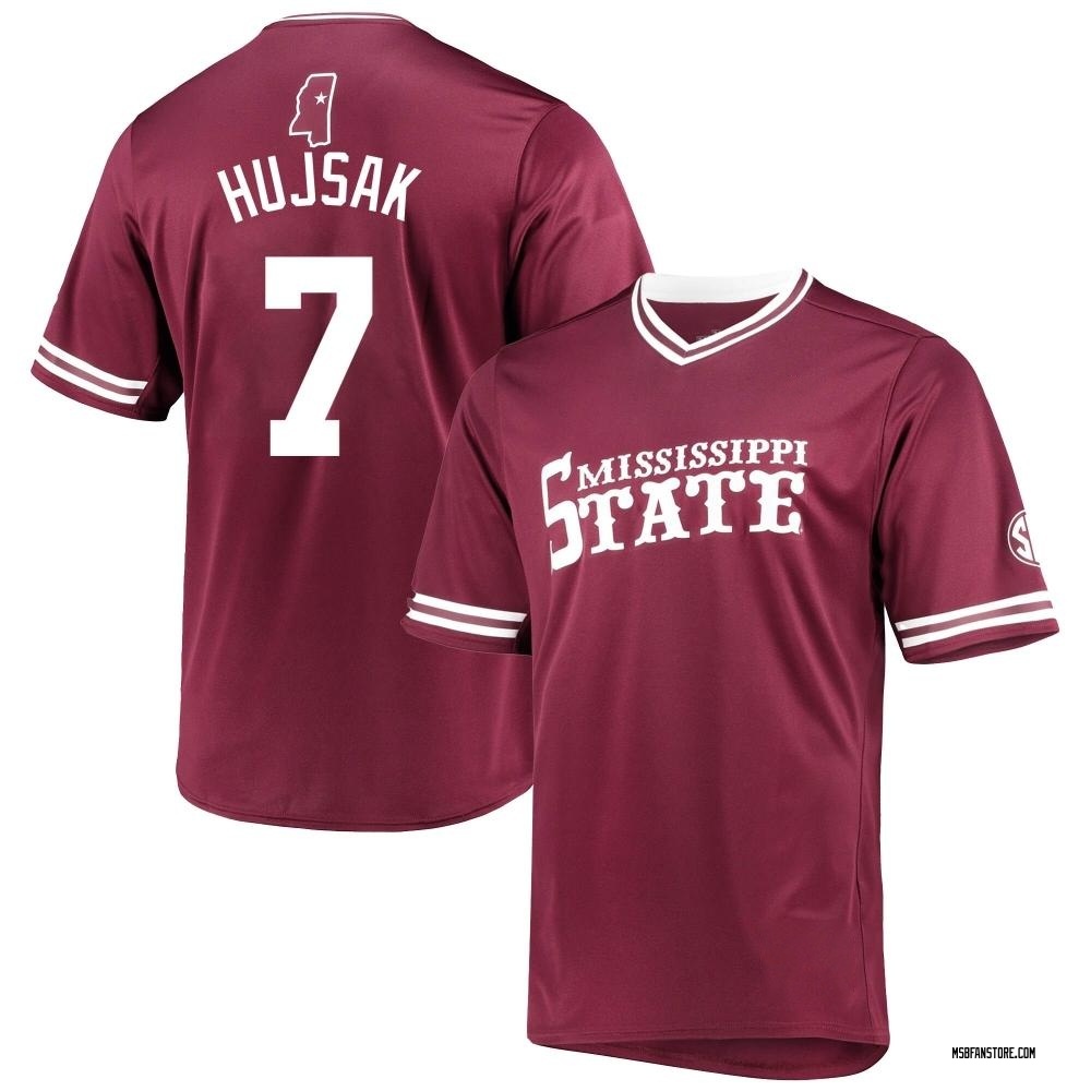 Men's Connor Hujsak Mississippi State Bulldogs Replica Maroon V-Neck Baseball Jersey