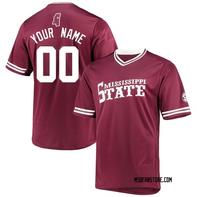 Men's Custom Mississippi State Bulldogs Replica Maroon V-Neck Baseball Jersey