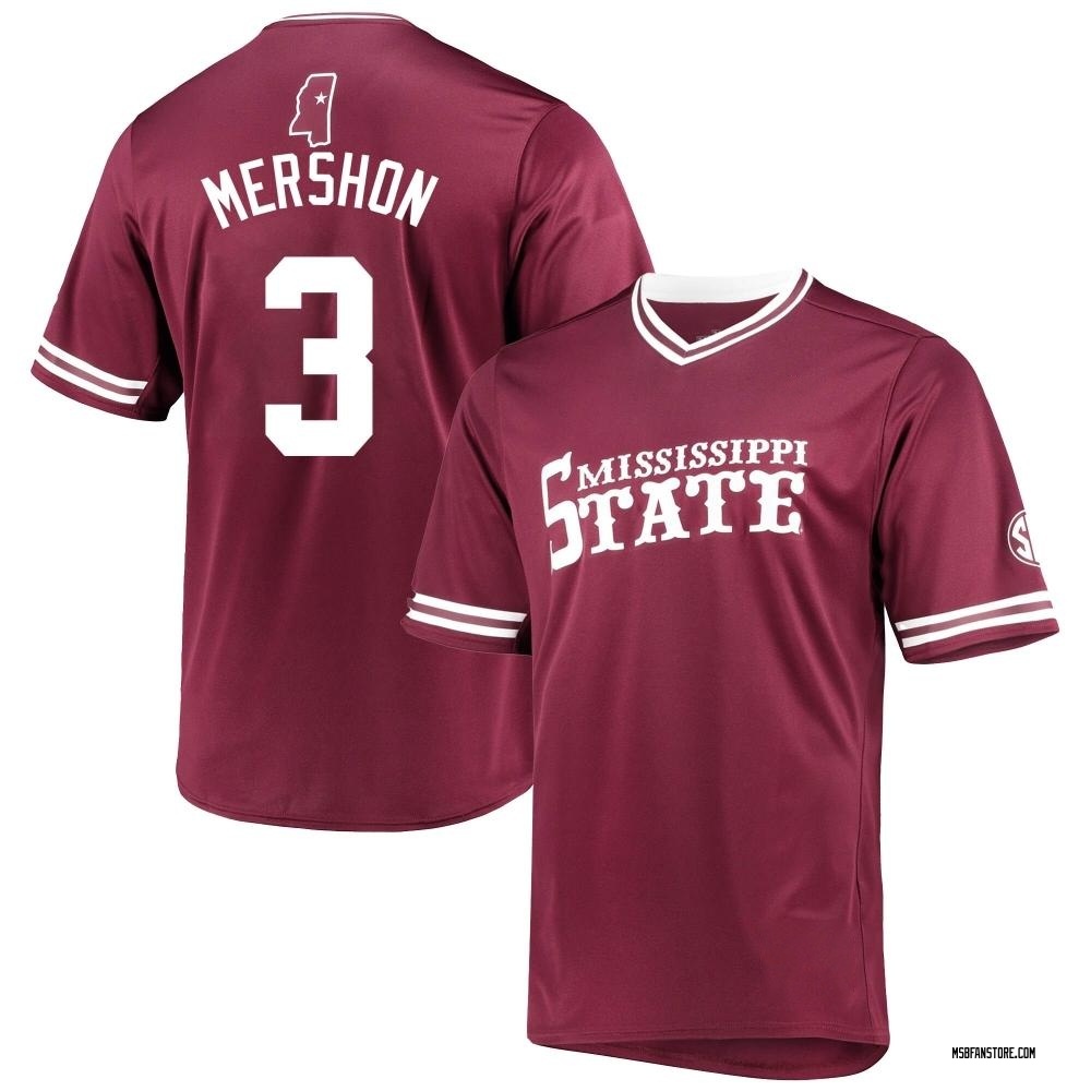 Men's David Mershon Mississippi State Bulldogs Replica Maroon V-Neck Baseball Jersey