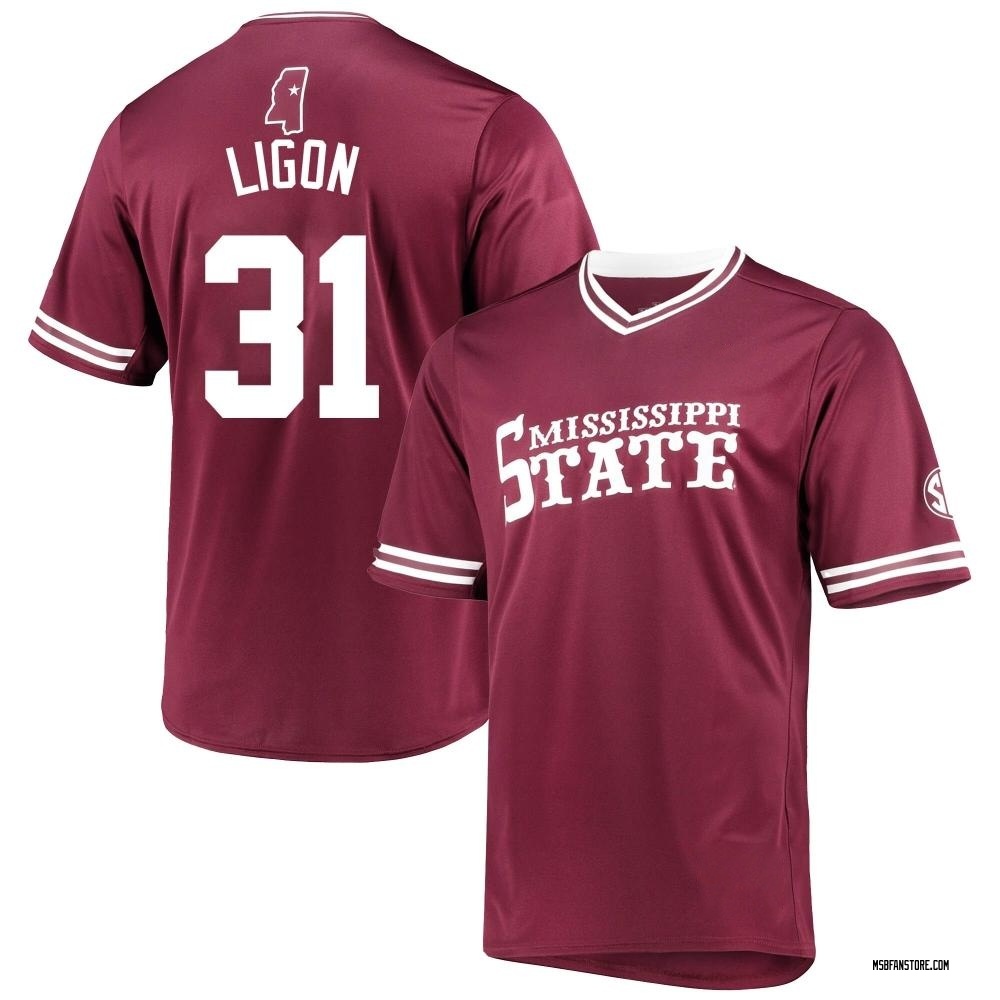 Men's Karson Ligon Mississippi State Bulldogs Replica Maroon V-Neck Baseball Jersey