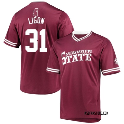 Men's Karson Ligon Mississippi State Bulldogs Replica Maroon V-Neck Baseball Jersey