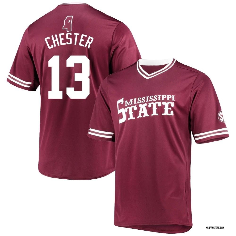 Men's Nate Chester Mississippi State Bulldogs Replica Maroon V-Neck Baseball Jersey
