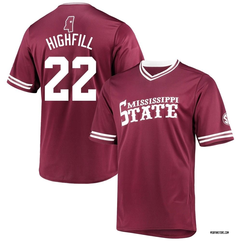 Men's Ross Highfill Mississippi State Bulldogs Replica Maroon V-Neck Baseball Jersey