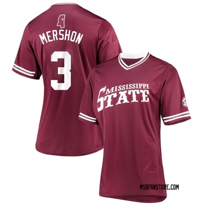 Women's David Mershon Mississippi State Bulldogs Replica Maroon V-Neck Baseball Jersey