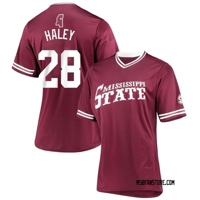 Women's Gage Haley Mississippi State Bulldogs Replica Maroon V-Neck Baseball Jersey