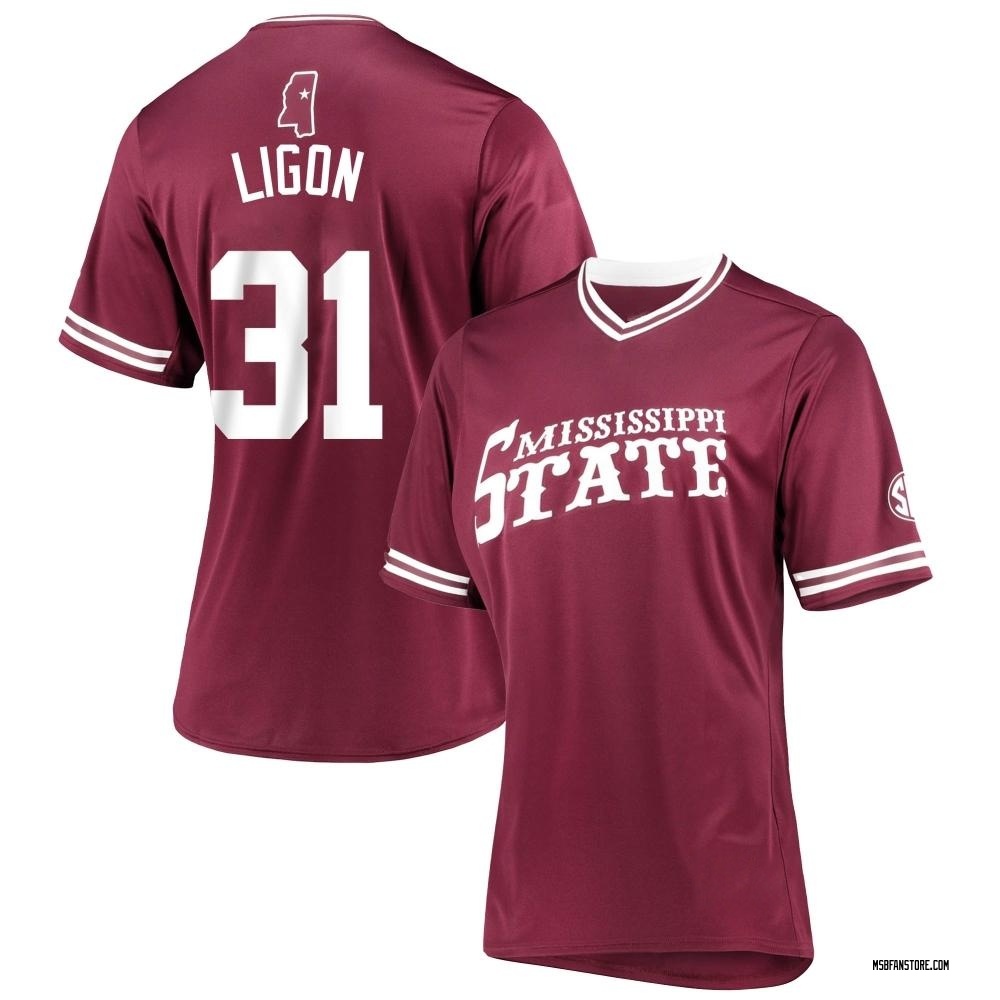 Women's Karson Ligon Mississippi State Bulldogs Replica Maroon V-Neck Baseball Jersey