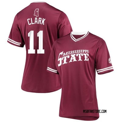 Women's Kellum Clark Mississippi State Bulldogs Replica Maroon V-Neck Baseball Jersey