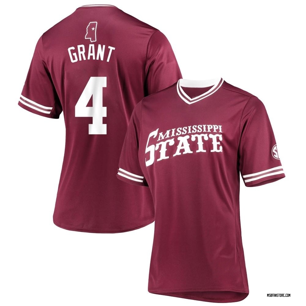 Women's Mikhai Grant Mississippi State Bulldogs Replica Maroon V-Neck Baseball Jersey