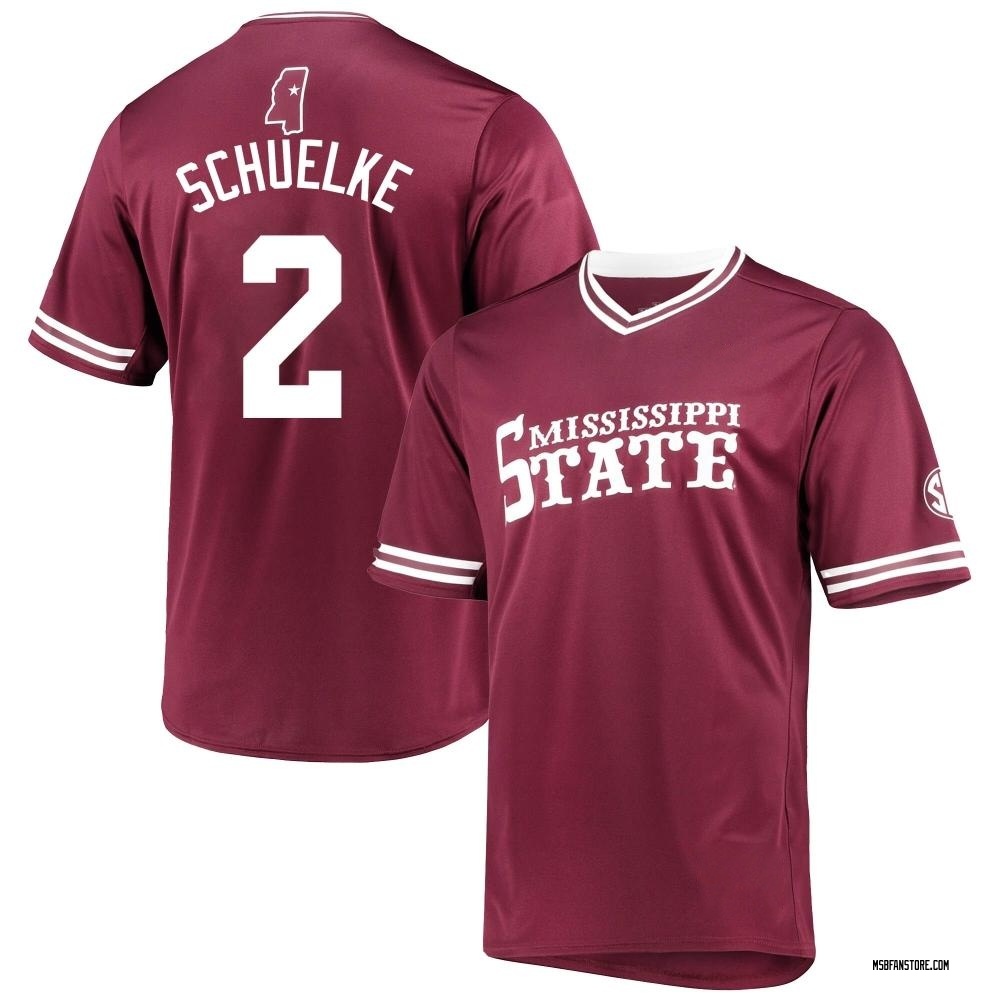 Youth Cam Schuelke Mississippi State Bulldogs Replica Maroon V-Neck Baseball Jersey