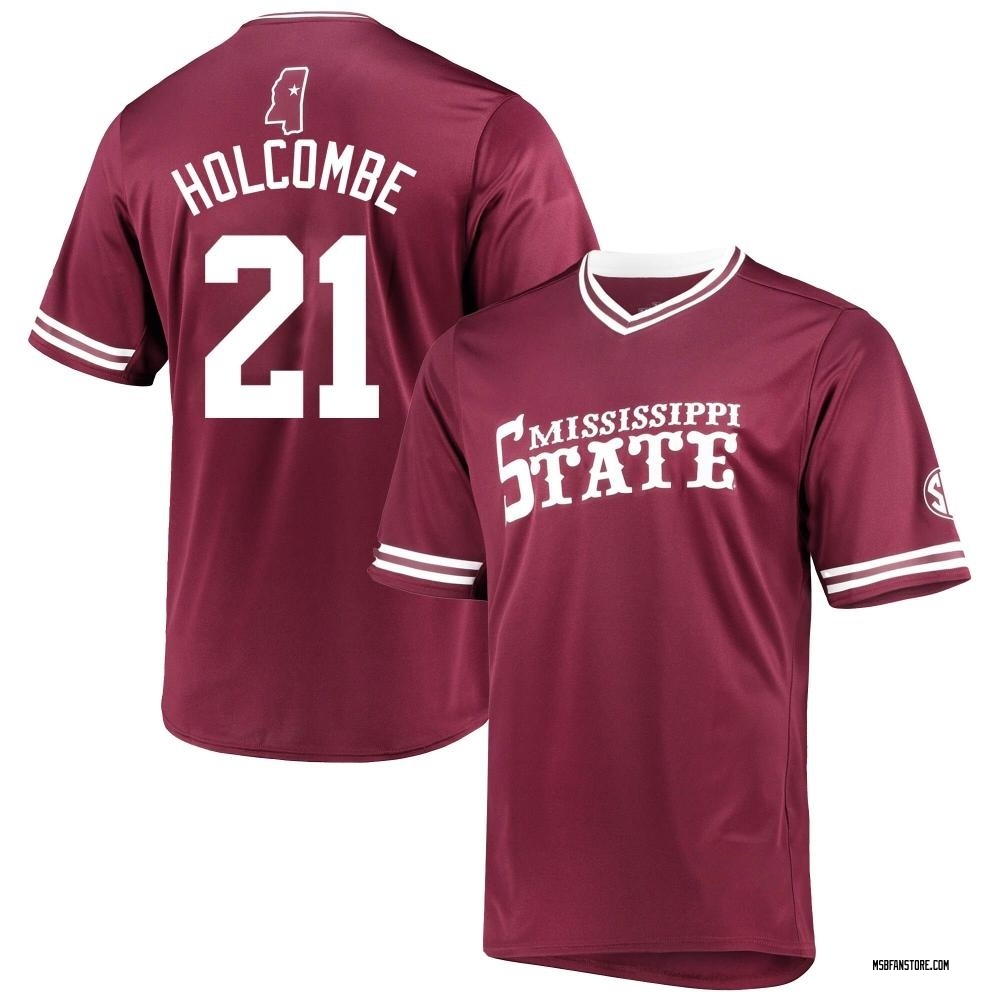 Youth Colby Holcombe Mississippi State Bulldogs Replica Maroon V-Neck Baseball Jersey